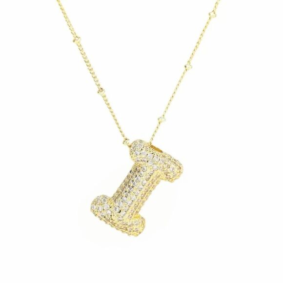 Golden Dainty Bubble Letter 26 A-Z Letter Necklace - Picture 1 of 4